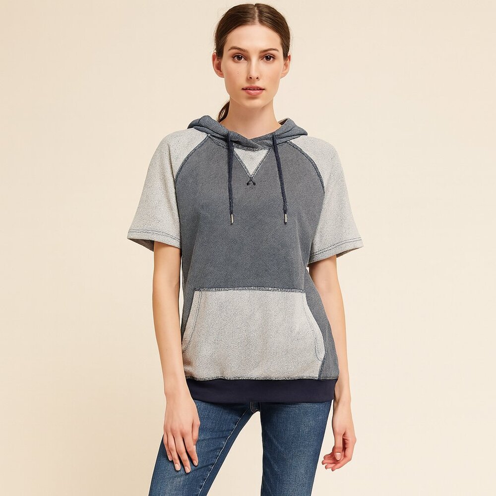 Modern Culture Blue Short Sleeve Hoodie M Unisex Casual Streetwear Pullover Y2K